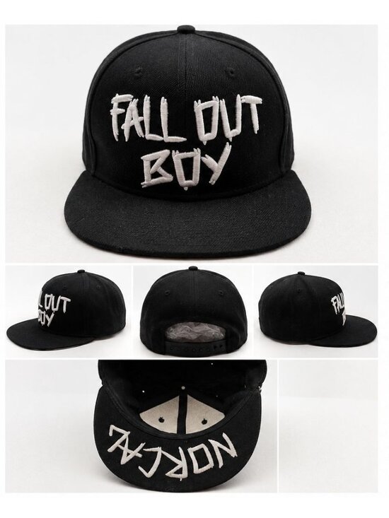 Skeleton Hand Shows Horned Hand Embroidery Skull Finger Rock  Fall Out Boy Snapback Hat Black White Embroidered Band Cap Adjustable
